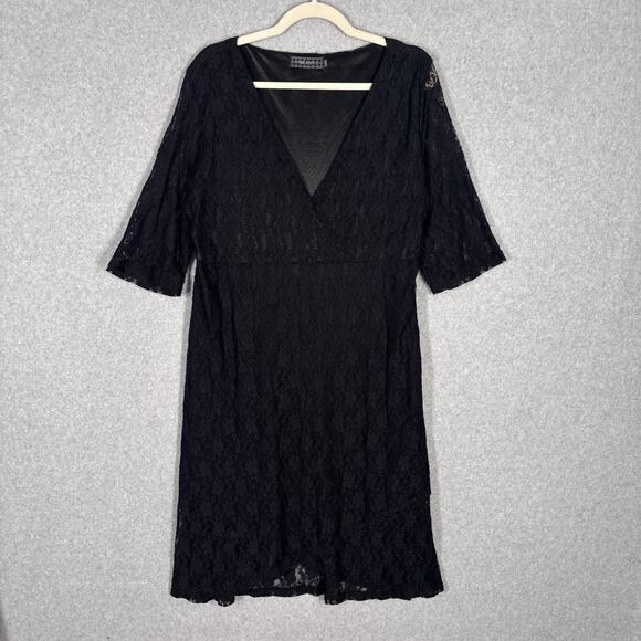 VTG 90s Ice Silk Dress 2XL Wrap Lace Sheer Flowy Skater Whimsigoth Feminine ** - Picture 1 of 14